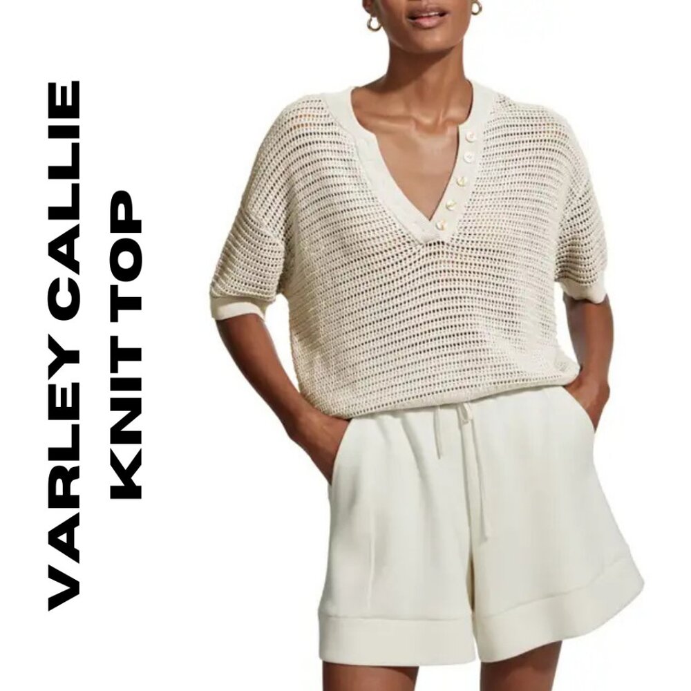 Varley Callie Sheer Knit Cotton Top – XL, Egret